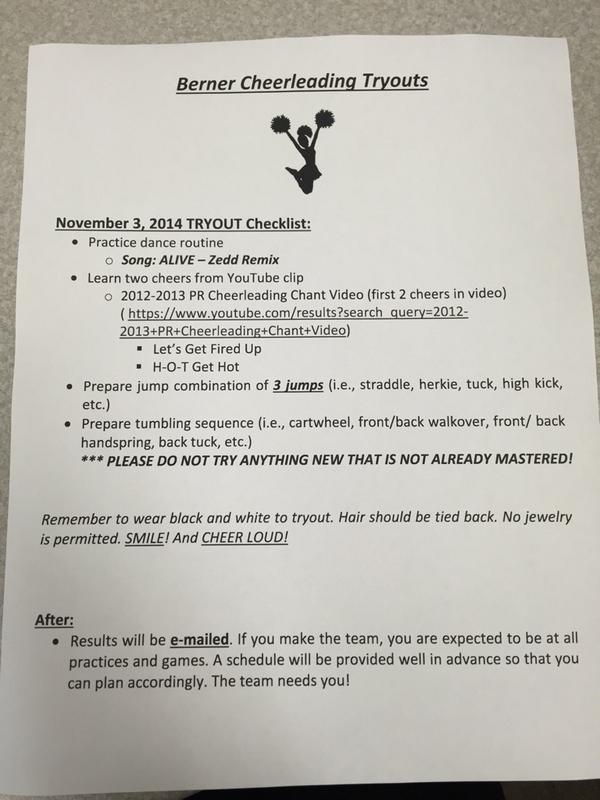 CoachKDempsey's tweet photo. November 3rd Tryout Checklist ... Good luck girls! HAVE FUN!! @CoachKDempsey #bmschiefs http://t.co/6ac9Lgbv7r