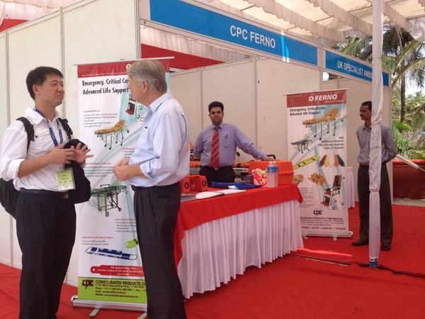 fernoglobal's tweet photo. Gary Hiles, talks with the Chief Medical Officer of Singapore Civil Def Force at the Asian EMS show in Goa, India. http://t.co/0U6JCO7Pfl