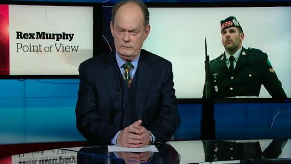 CBCTheNational's tweet image. VIDEO: Rex Murphy pays tribute to the two fallen soldiers killed in Canada this week. youtu.be/QQLRJ6ulZW4