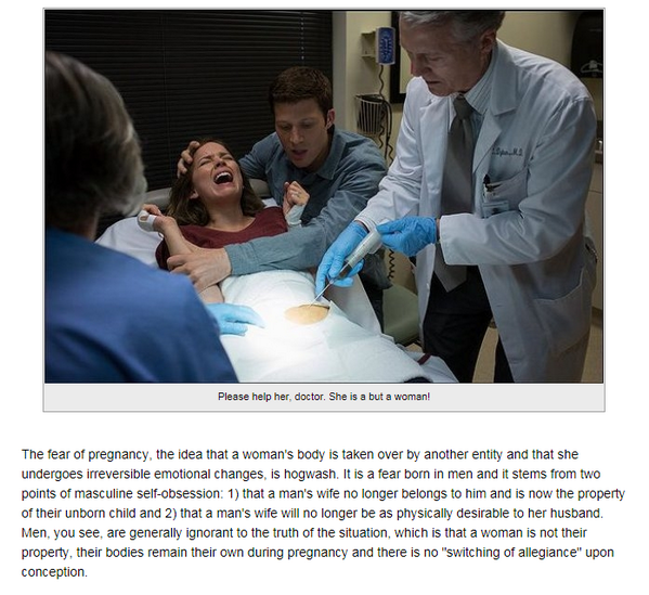 FemmFreq's tweet photo. Fear of Pregnancy, the idea that a woman's body turns against her as a foreign entity invades it is hogwash http://t.co/51OTCNb7Er