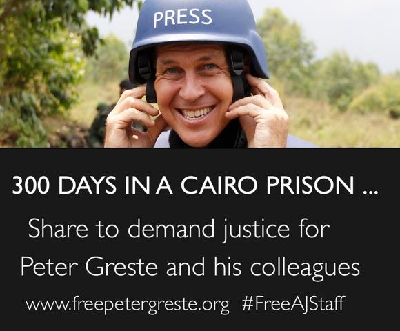 Today marks 300 days in custody for <a href="/PeterGreste/">Peter Greste</a> and his colleagues.  #FreeAJStaff #journalismisnotacrime