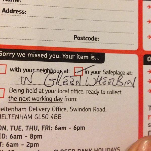 Conway_Sean's tweet photo. Seriously Royal Mail. Who leaves a parcel in THE BIN on dustbin day. #nevergettingthatback http://t.co/yhOfVwyT0j http://t.co/xrlNqmBi1Q