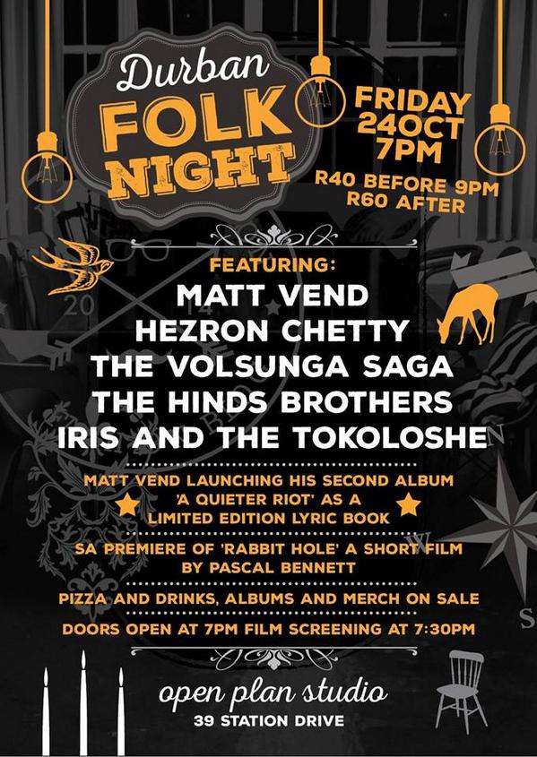 HelloSQ's tweet photo. There's some rad stuff happening in Durban this eve, pull in to #OpenPlanStudio for Durban Folk Night Vol 3 http://t.co/bUMnsKYsYc
