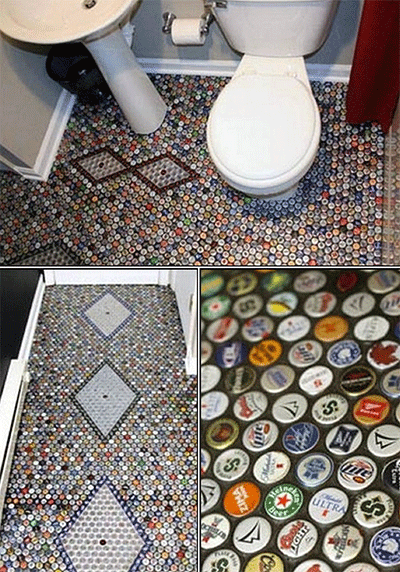 Enamorados de esta idea: suelo #gresite redondo realizado con chapas!!! pinterest.com/pin/3308035351…. Alguien se atreve?