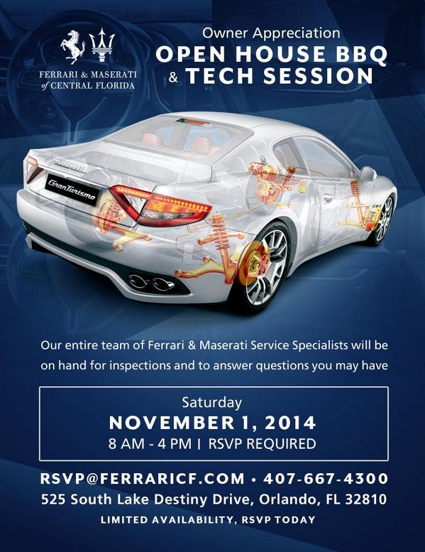 Ferraricentral's tweet photo. Let us show our appreciation: calling all #Maserati owners for an Open House, Tech Session and BBQ event! http://t.co/o6YCQzOxeQ