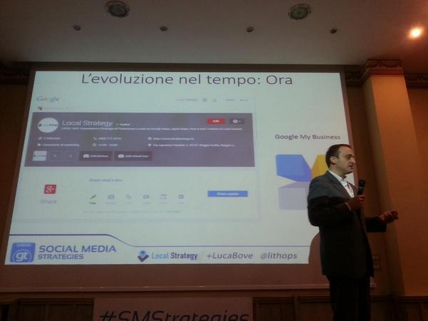 WebLoversItaly's tweet photo. @lithops aka Luca Bove sull'evoluzione di #GooglePlace e #GoogleplusLocal: #GoogleMyBusiness http://t.co/69zAil8ya4