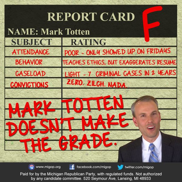 MIGOP's tweet photo. Mark Totten doesn't make the grade. There's no comparison between him and our fantastic AG @SchuetteOnDuty #OnDuty4MI http://t.co/rDV5Y9V5HZ