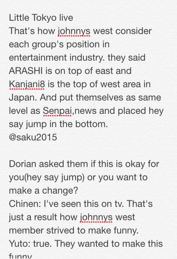 Saku Little Tokyo Live Arashi News Kanjani8 Hey Say Jump Johnnys West Positions In Entertainment Who Is Popular Http T Co Mx2vr3c6eu