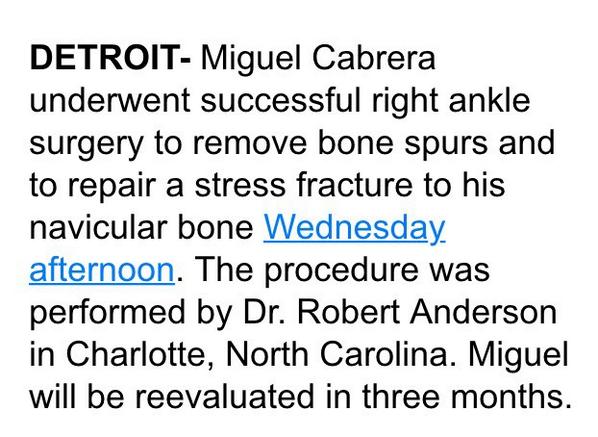 tigers's tweet photo. Update on @MiguelCabrera: http://t.co/C5GojESbDY
