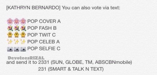 DevoteesRIZAL's tweet photo. You can also vote for Kathryn Bernardo through text. It is open to all networks. Vote now, devotees!📱💙 http://t.co/Nq4fIUcV2O