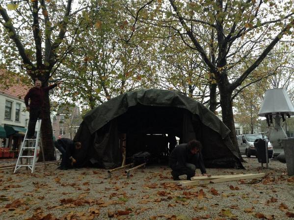 susanjimenezart's tweet photo. The tent is up, now what do you think is inside? Come to @FilmhuisLumen for the #museumnachtdelft TONIGHT #Delft http://t.co/2SMDz7LA5c
