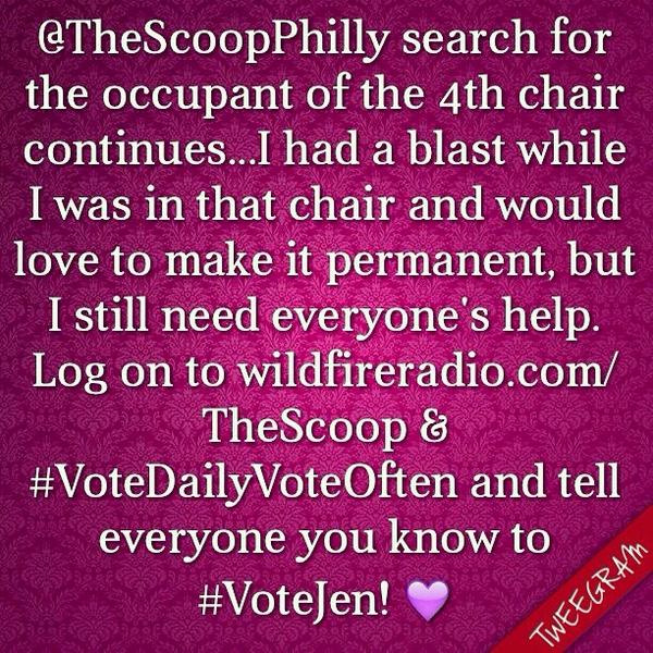 flyersfanatic10's tweet photo. Tweeps!! #VoteDailyVoteOften for @TheScoopPhilly cohost!! Most important... #VoteJen
http://t.co/9PzQ8bW1pe http://t.co/yHavaPsZ8H