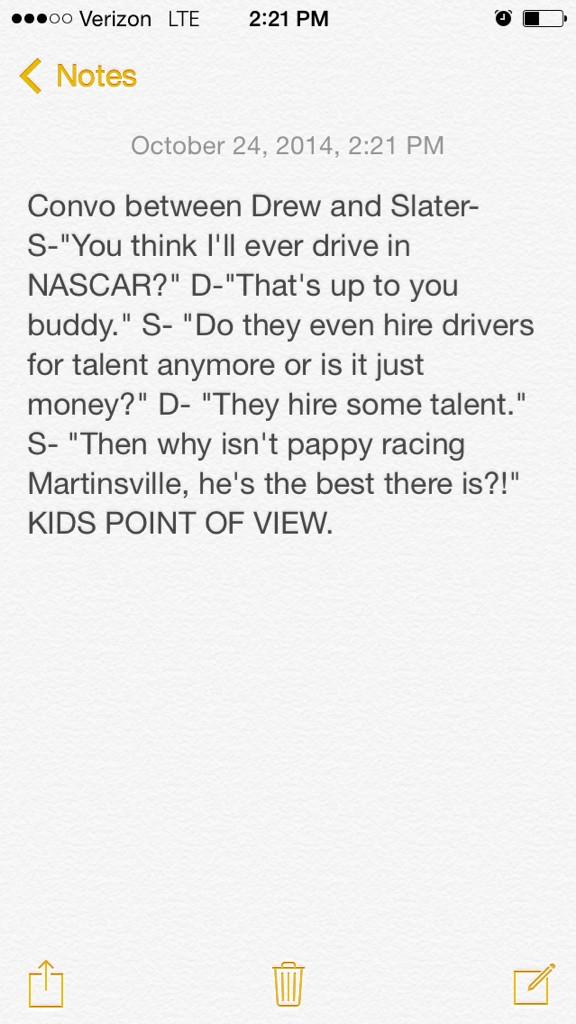 Convo between <a href="/Slater_Bug9/">Slater_Bug9</a> and <a href="/drewblick/">Drew Blickensderfer</a> #fromakidspointofview <a href="/NASCAR_Trucks/">NASCAR CRAFTSMAN Trucks</a> <a href="/nascar/">NASCAR</a> <a href="/NASCARONFOX/">FOX: NASCAR</a> <a href="/RonHornaday/">Ron Hornaday</a>