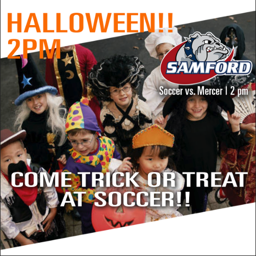 SamfordSports's tweet photo. Wear your Halloween costume tomorrow to @SamfordSoccer and you can Trick or Treat!! Game is at 2pm #RuffEm http://t.co/JBe7NCpewC