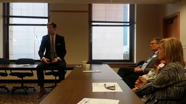 McClungPR's tweet photo. New Mpls City Coordinator @spencercronk shares insights at #BusinessDayAtCityHall (he's also a @YourStudioE alum) http://t.co/btHEy9XKda