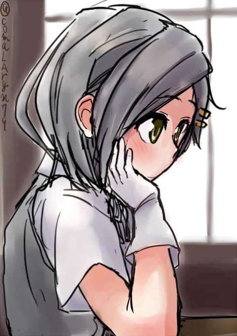 司令官を見つめてる黒潮ちゃん #艦これ版深夜の真剣お絵描き60分一本勝負 