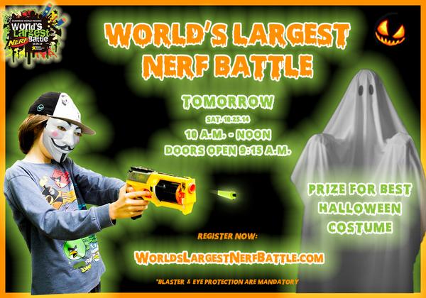 WorldsLargestNerfBattle.com + prize for best Halloween costume? #EPIC - #Cincinnati see you tomorrow!