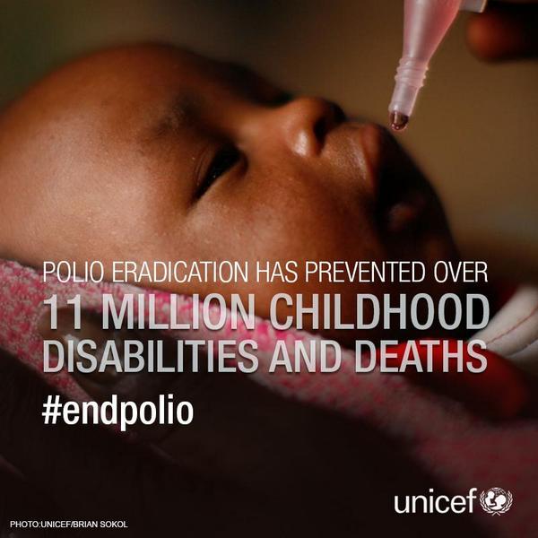 UNICEF's tweet image. The 26 year fight to #endpolio has prevented over 11m childhood deaths &amp;amp; disabilities. Happy #worldpolioday!