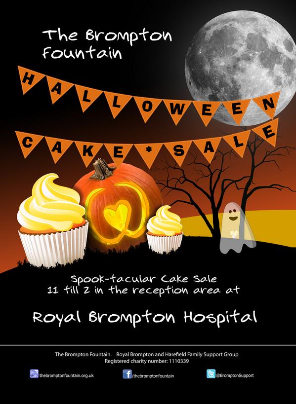 BromptonSupport's tweet photo. Everyone is welcome at our #Halloween cake sale at #royalbrompton hospital @boost4charity @BromptonHeart #sharethis http://t.co/TYQF6Mxrkj
