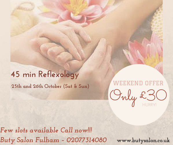 butysalon's tweet photo. WEEKEND OFFER - 45 min Reflexology ONLY £30
Visit http://t.co/T13Y6T1YGk for more info on the Reflexology Treatment. http://t.co/Cf8etuQcDC
