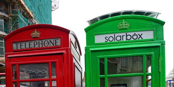 EUGreenCapital's tweet photo. .@solarboxlondon transform disused phone booths into charging point for mobile devices. http://t.co/oipk5mc1Cs http://t.co/VZ4fBkVJ5r