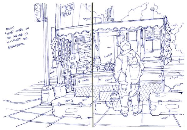 Sketched last night at the corner of K street and 17th. washingtonpost.com/news/drawing-d… <a href="/urbansketchers/">urbansketchers</a> <a href="/WashPostDC/">WashPostDC</a> <a href="/DrawDeck/">Stefano Marcacci-Venditti</a>