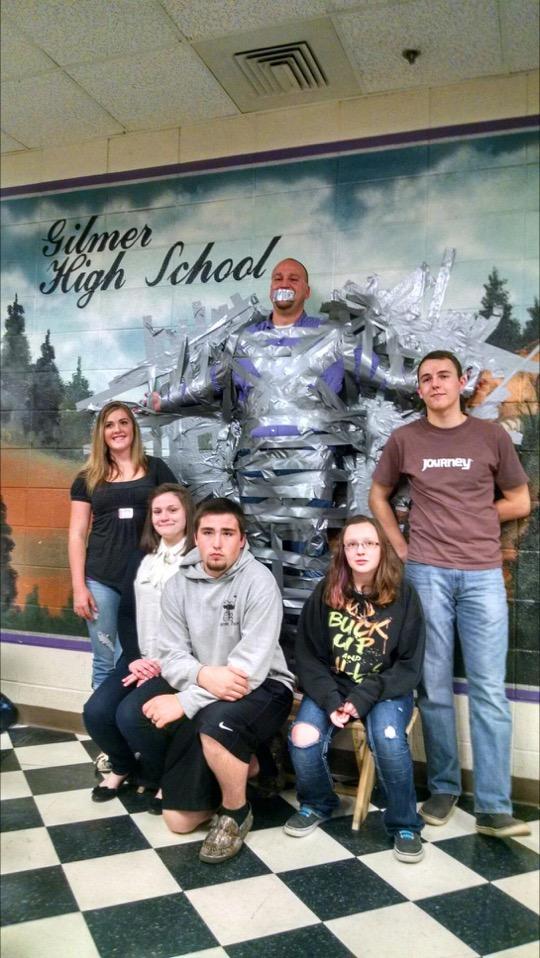 Gilmerschools's tweet photo. Superintendent Kouns had fun "supporting" the Technology Student Association (TSA) Fundraiser! http://t.co/FlyBYRwXAR