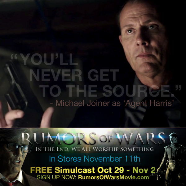 RumorsOfWarsMov's tweet photo. You've never seen @actorcomic Michael Joiner like this. Watch him as 'Agent Harris' in Churches 10/29. #SpreadRumors http://t.co/B8RlDaPjzT