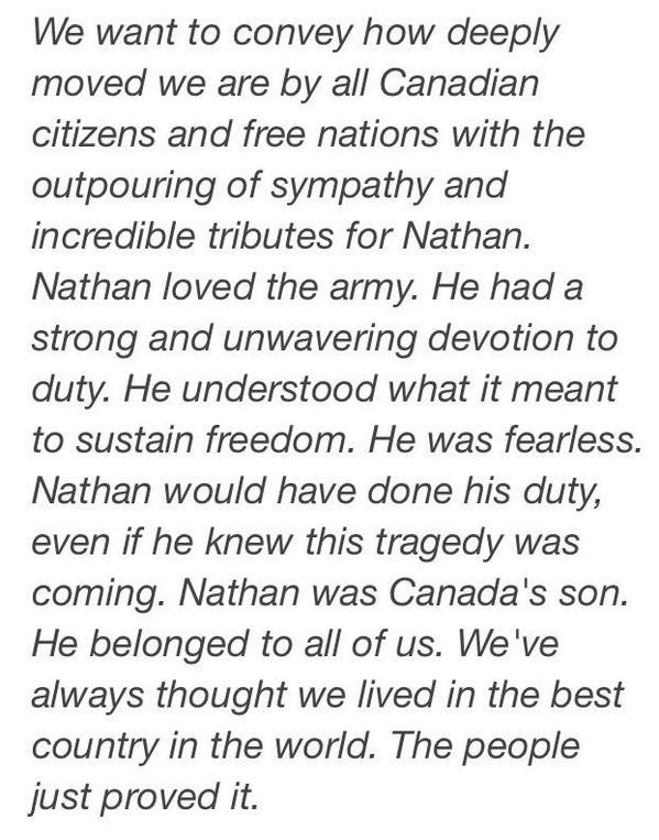 McLeanChronicle's tweet photo. Please Read &amp; Retweet - Statement frm Nathan Cirillo's Father Thank You Canada, Thank You Cirillo's #highwayofheroes http://t.co/pV4vLJVGyr