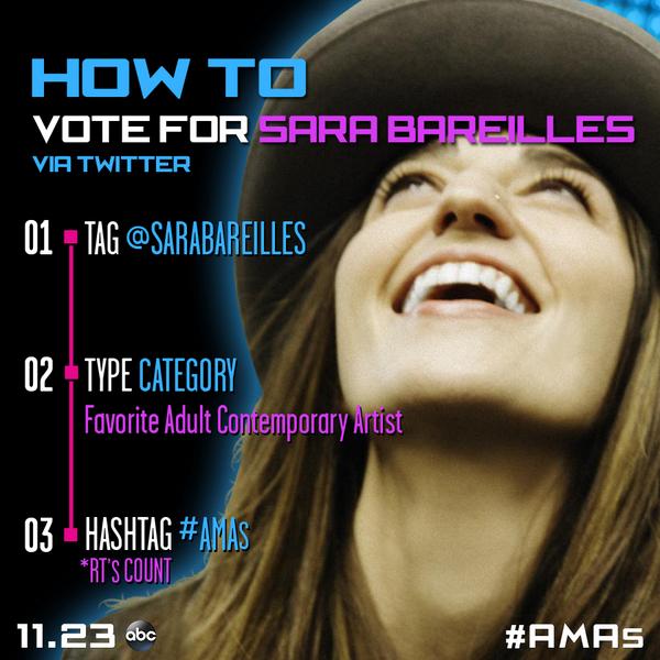 Guys, here’s how to vote for me for Favorite Adult Contemporary Artist or you can just RT this tweet right here!#AMAs