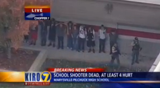 KIRO7Seattle's tweet photo. Right now: Police leading more students out of #Marysville Pilchuck H.S. with hands on heads http://t.co/idy37XXVtW http://t.co/sVfrv92FqJ