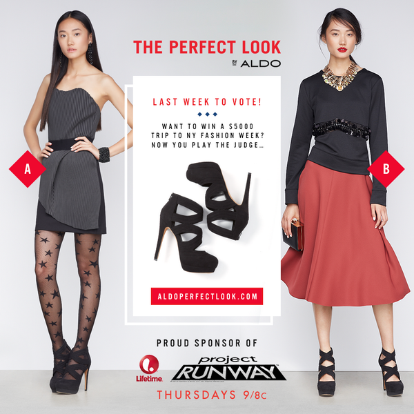 ALDO_Shoes's tweet photo. Last week. US @ProjectRunway fans: Pick your fave look using #ALDOprojectrunway, to win: http://t.co/Sb3jyr2ErE http://t.co/0CA08iLc4M