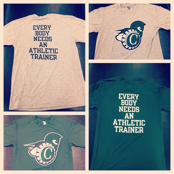 EdWozATC's tweet image. T shirts are in! &quot;EVERY BODY NEEDS AN ATHLETIC TRAINER&quot; comes in gray or green, sizes S-XL, 20$ each or 2 for 30$!