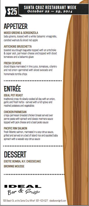 santacruzdining's tweet photo. #SCRW14 Restaurant Showcase: #IdealBarGrill
More Information - http://t.co/mgZLjZANdP http://t.co/S83d9sNfsV
