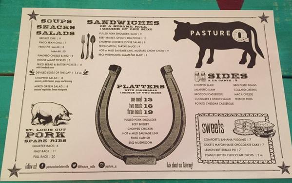 The menu at the new PastureQ. (<a href="/Pasture_cville/">PastureQ</a>)