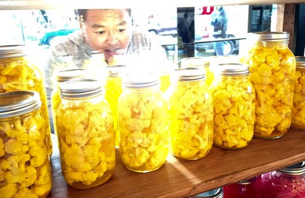 .<a href="/HungryAsianRke/">John Park</a> checking out the pickles at PastureQ (<a href="/Pasture_cville/">PastureQ</a>)
