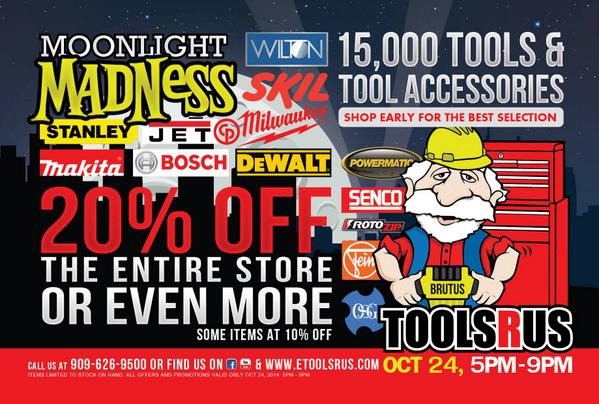 eToolsrus's tweet image. Moonlight Madness is back! 20%OFF the entire store! #dewalt #makita #bosch #toolsale