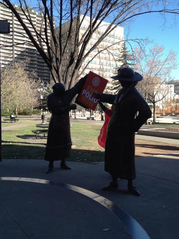 CalgaryOlympic's tweet photo. We found Nellie McClung in #YYC today, fighting to #EndPolioNow! http://t.co/WzKvS6NgvI