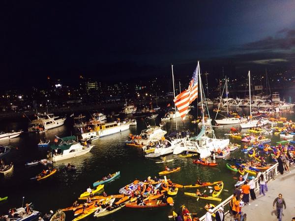 cwnevius's tweet photo. #sfgiants. #floatingparty. Holy McCovey! There's lights, drums and a Hunter Pence sign. http://t.co/F8TPrHl0cL