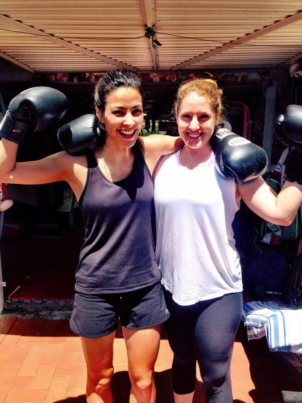 TaraRushton's tweet photo. We survived 👊💪calorie credits in the bank with @lisahili ouch! #thedeepburn #iworkouuuutttt #boxing #boxforlife http://t.co/gBILXdLJMU