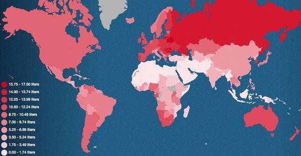 MarkMorvant's tweet photo. #ChemBeerOU RT @weird_hist: Alcohol consumption in equivalent pure alcohol per year. Party in Russia and everyone's...http://t.co/GDinhEkeFN