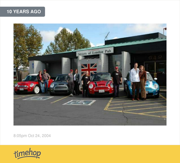Miniology's tweet image. 10 years ago today enjoying a pub crawl with Mini peeps! timehop.com/c/dkp:e76914ba…