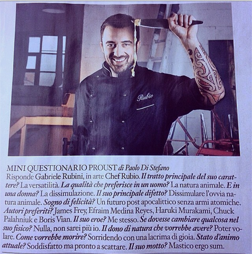 rubio_chef's tweet photo. #MiniQuestionarioProust GRAZIE @iodonnalive #paolodistefano http://t.co/3x1aeU9sNZ