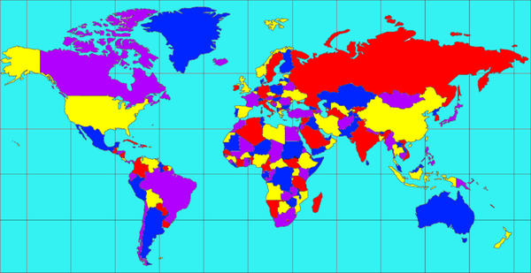 Colours On A Map Brilliant Maps On Twitter: "Map Of The World Using Only 4 Colours - Based  On Four Color Theorem Http://T.co/Frxsmvwcus Http://T.co/Ptoe9Yilug" /  Twitter