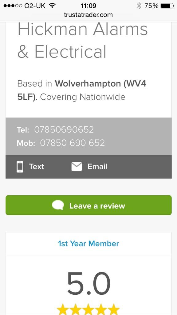 Very proud of our 5star rating on trustatrader.com #HickmanAE #trustatrader #review #5Stars