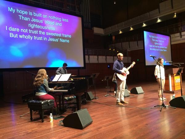 Thanks to our students who will lead worship this morning. Blessed even through their warming up! #mcopenhouse