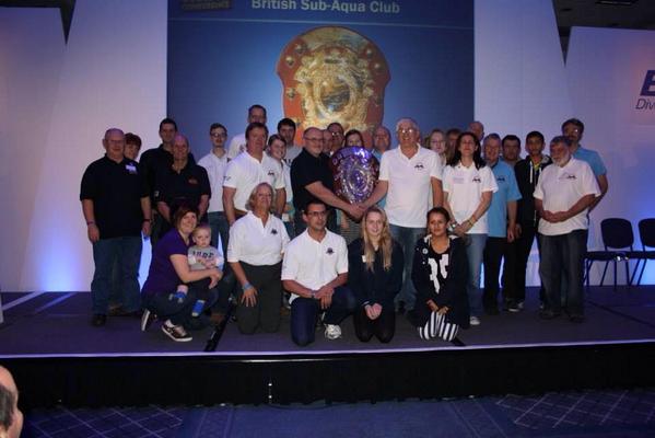 Bradford Members collecting Heinke trophy at the Diving officers conference this aft.