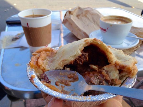 emmafrisch_'s tweet photo. Saturday morning perfection = @SimplyRedSam &amp; @thepiggery meat pie + @gimmecoffee cappuccino. #brunch #coffee #bacon http://t.co/9erueZz7OJ