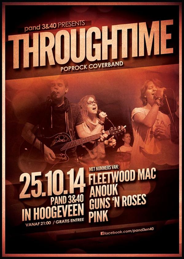 pand 3&amp;40 Presents: THROUGHTIME! De coverband van Hoogeveen
Wanneer: Vanavond
Aanvang: 21:00 uur