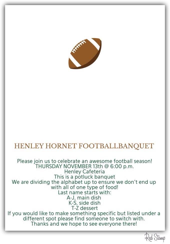 Hornet players/parents!! The football banquet is this week!